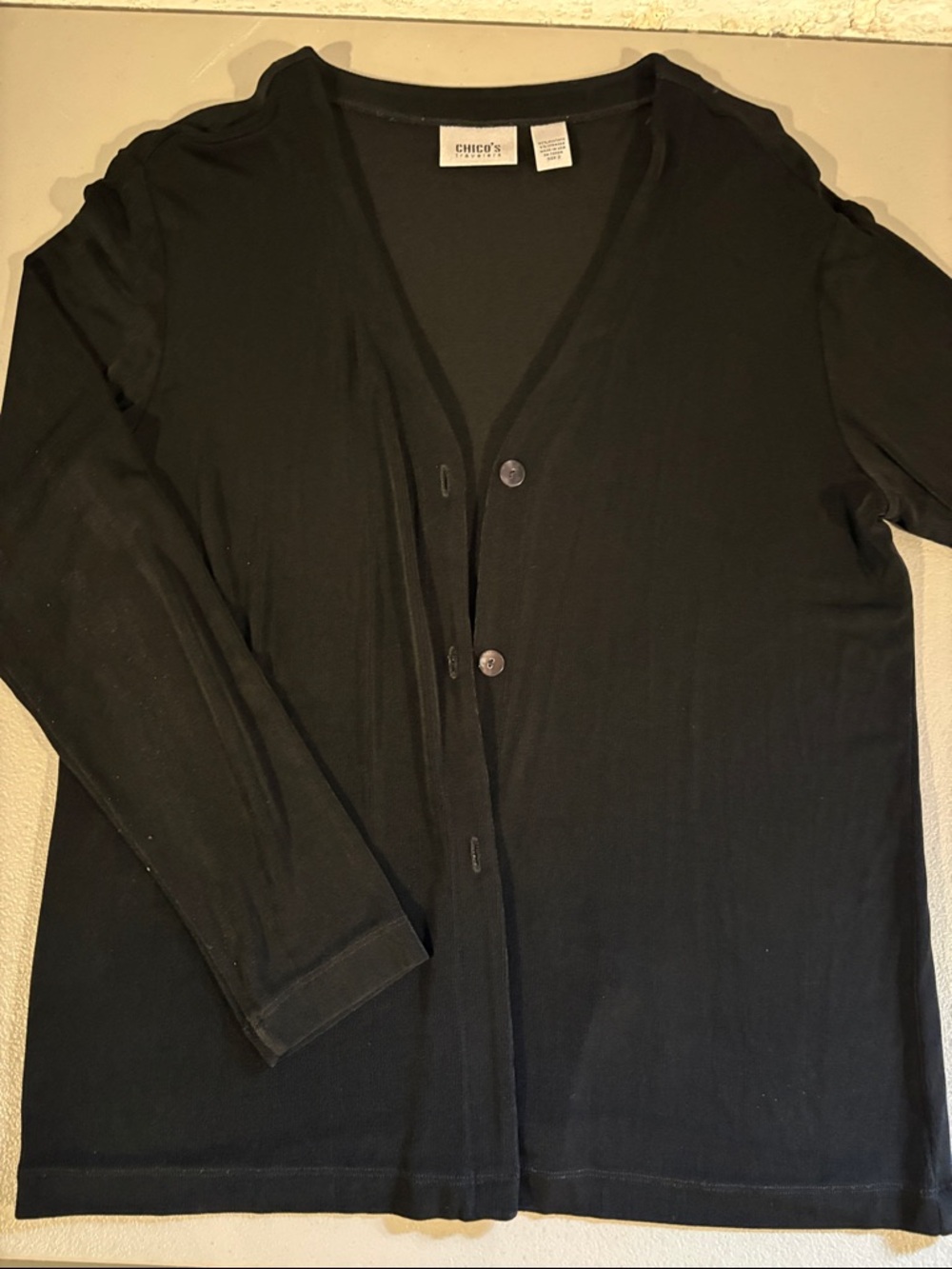 Chico's Travelers Black Women’s Lightweight Button Cardigan